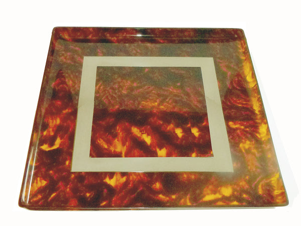 Sold Tortoiseshell-Look Acrylic Tray with Geometric Chrome Inlay