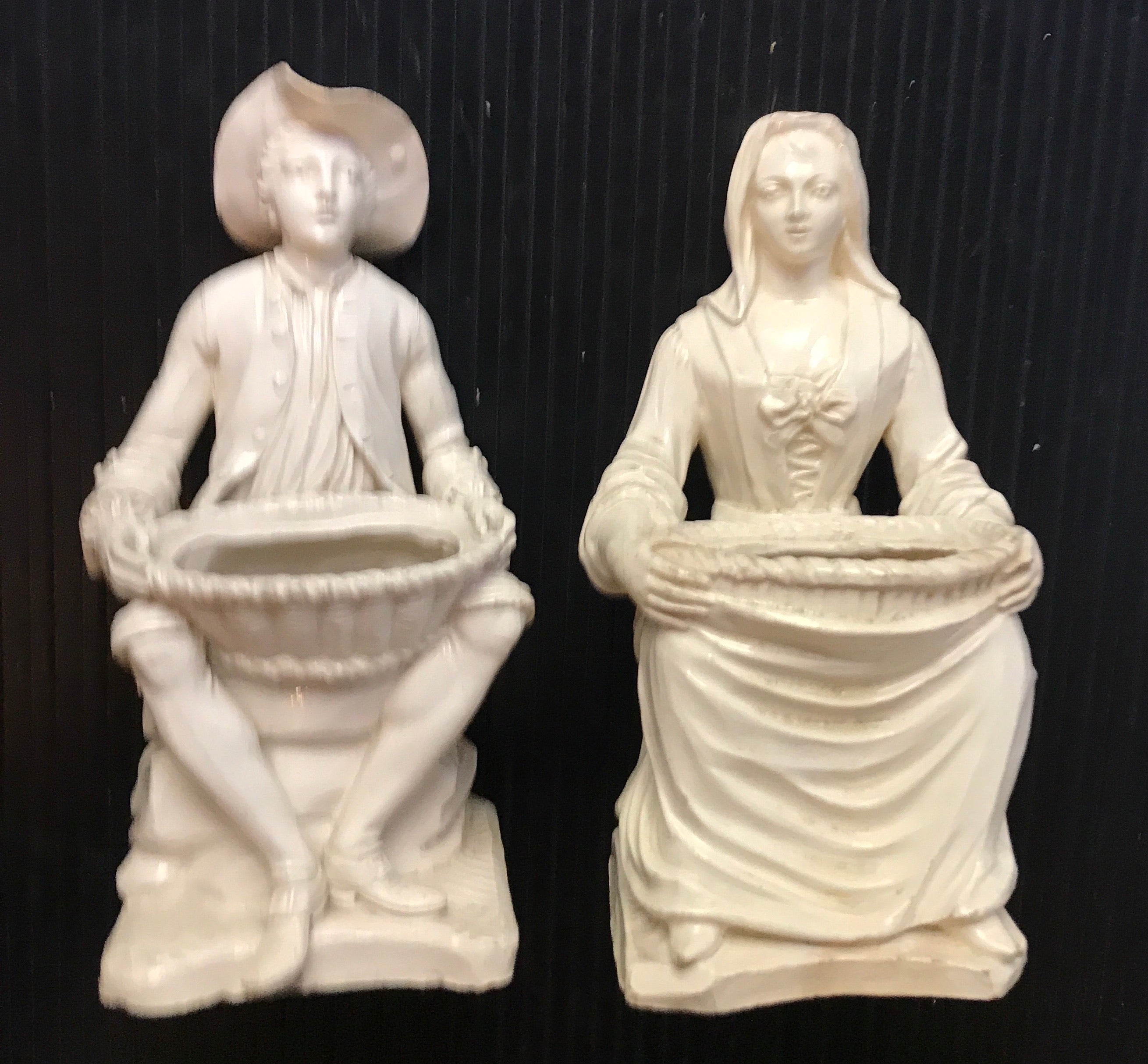 Pair of Rue de Charenton Creamware Pottery Figural Vases.