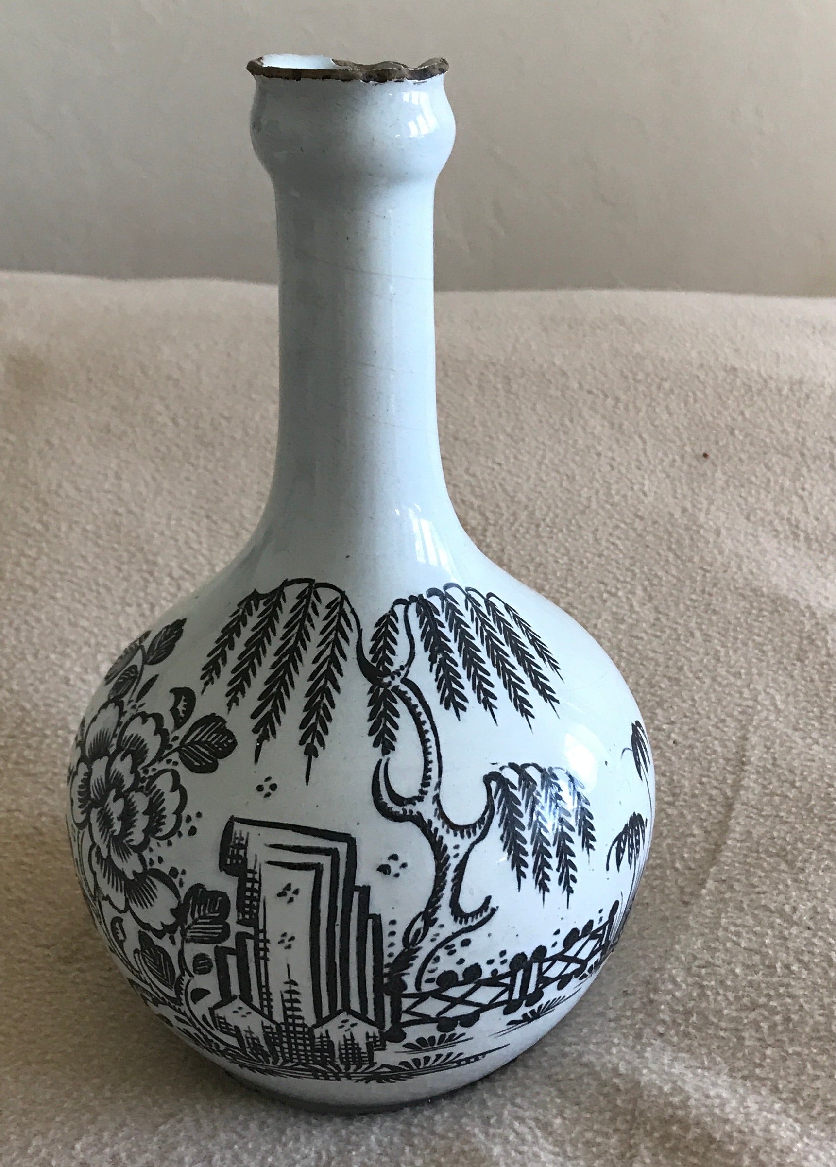 SOLD 18th Century Liverpool Delftware Guglet or Bottle Vase.