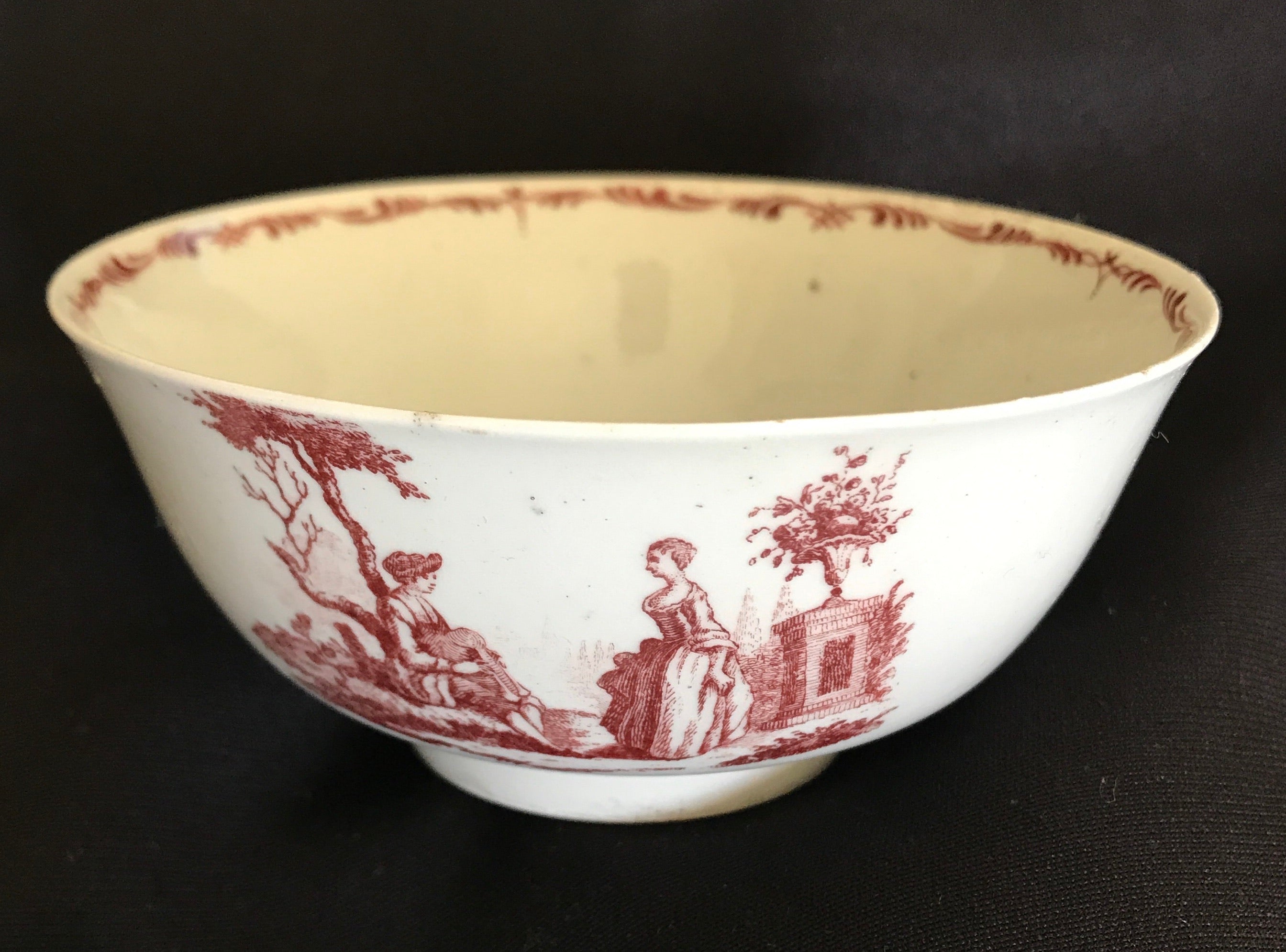 SOLD 18th Century Worcester Porcelain Bowl Transfer-Printed in Red.