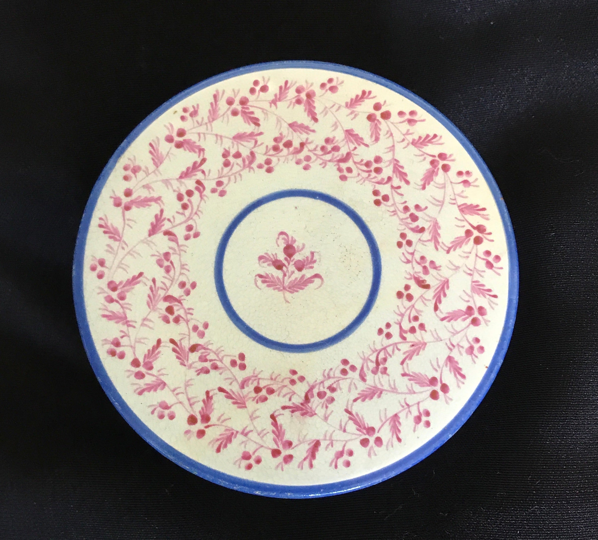 English Painted Pearlware Round Screw Top Box.