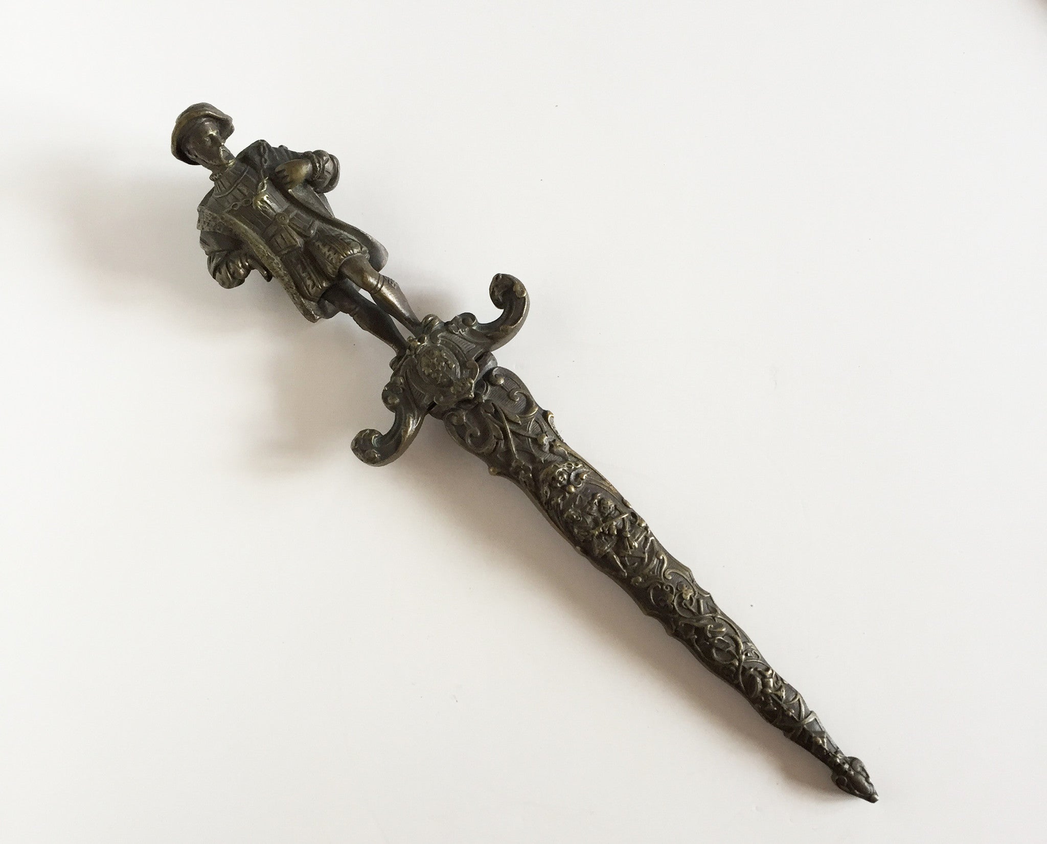 SOLD Continental Gothic-Style Cast-Bronze and Steel Daggar or Knife, Circa 1870-1880