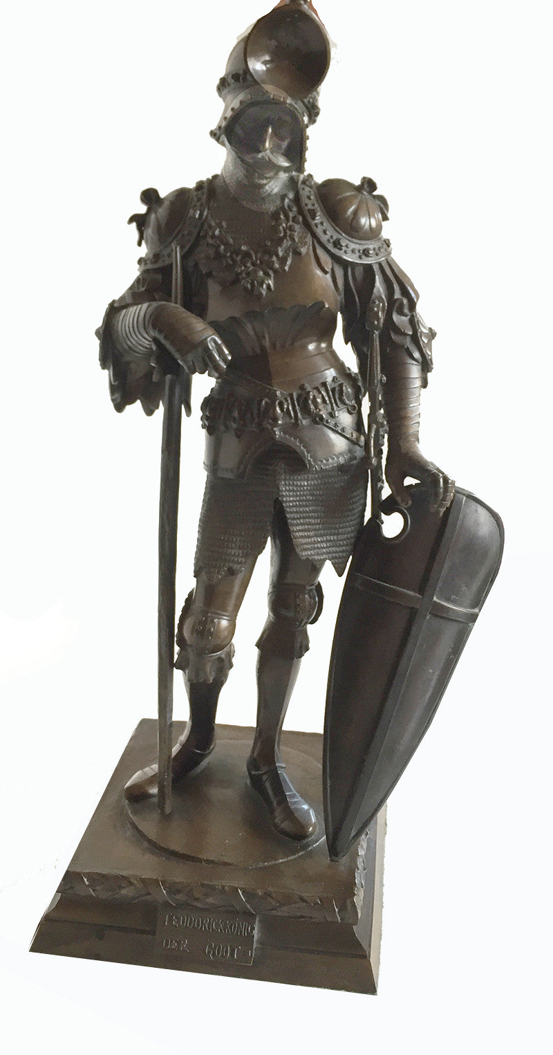 SOLD After Peter Vischer Bronze Figure, Gothic King Theodoric, 20th Century in Gothic Style